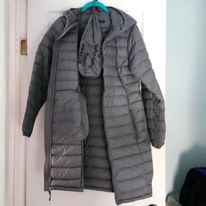 Aritzia Tna botanie super light long puffer jacket in grey blogger style